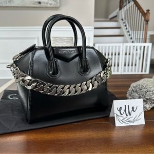 RARE Givenchy Mini Antigona Black Leather Silver Chain Handle Bag